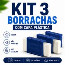 Kit 3 Borrachas Escolares Com Capa Plástica Masterprint Apaga Lápis Grafite