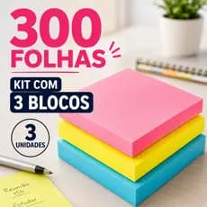 Kit Bloco Adesivo Colorido 76x76mm - 3 Unidades de 100 Folhas