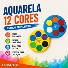 Aquarela Joy 12 Cores Estojo Empilhável Leo&Leo Escolar Infantil