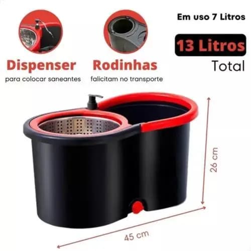 Mop Giratório Com Balde Alça Roda Sistema Prático Refil Esfregão Limpeza Fácil