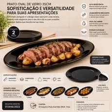 Conjunto Pratos Ovais Vidro Transparente 35cm Alta Qualidade Resistente Design Moderno Preto