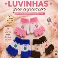 Kit 2 Pares de Luvas Infantis Animais Nylon e Lã Quentes Para Inverno Meninos e Meninas