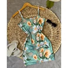 Vestido Feminino De Alcinha Estampado No suplex Floral Midi Tubinho Curto Verao