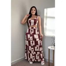 Conjunto De Croped Com Saia Longa Floral Cropd De Alcinha Com Bojo Tendencia Moda Feminina Verao