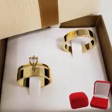 Par Aliança Quadrada Reta 6mm e Anel Solitário mais Estojo Casamento
