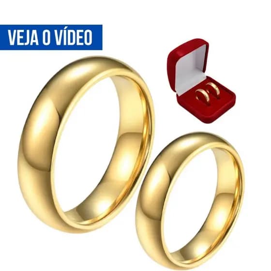Par de Aliança de Casamento Ouro 24k Tradicional 4mm Banho de 10 milésimos Noivado Original.