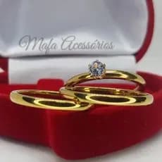 Par de Aliança Casamento Noivado Folheada 1mm Extra Fina