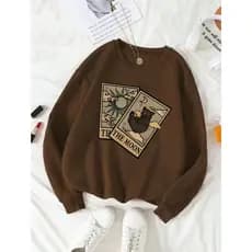 Moletom Careca Cartas De Tarô (FRENTE) Gola Redonda Casaco Feminino Masculino Flanelado Unissex Inverno Frio Algodão Blu