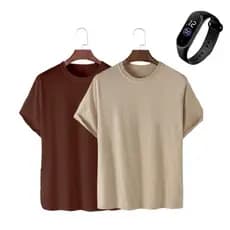 Kit 2 Camiseta Basica Streetwear Camisa T-Shirt UNISSEX Slim Promoção Algodão Varias Cores + Relogio Digital