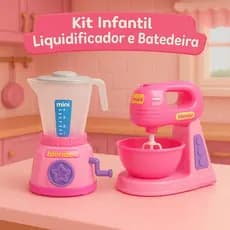 Kit Mini Batedeira + Liquidificador Infantil Menina Com Luz Som Cozinha