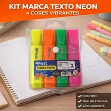 Kit Caneta Marca Texto Neon 4/8/12 Unidades Escolar Fluorescente Planner Resumo