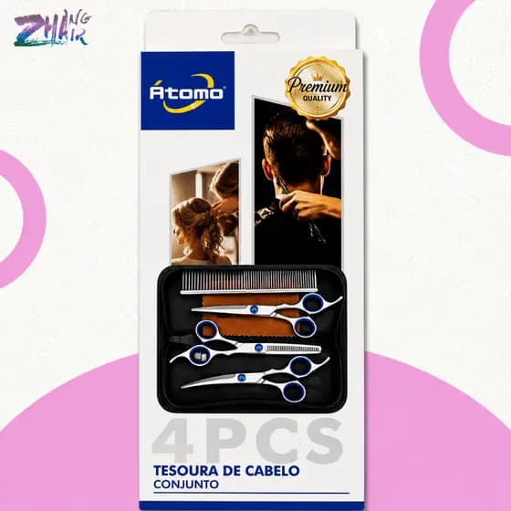 Kit Tesoura Profissional 3 Peças Cabelo Humano Grooming Pet Barbeiro Aço Inox ✂️🐾