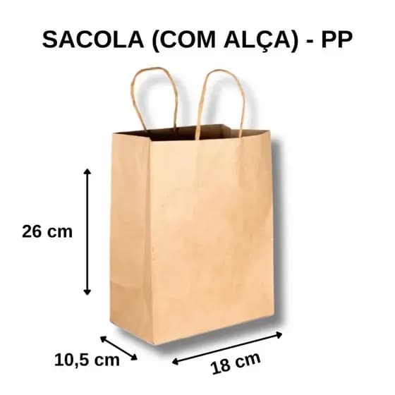 Sacolas Papel Kraft Lisa Com Alça Resistente Tamanho PP ao XG 10 Unidades