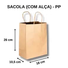 Sacolas Papel Kraft Lisa Com Alça Resistente Tamanho PP ao XG 10 Unidades