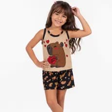 Pijama infantil feminino baby doll short doll roupa de dormir de menina verao regata personagens
