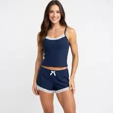 Pijama adulto feminino Baby doll de alcinha canelado ribana verao short doll
