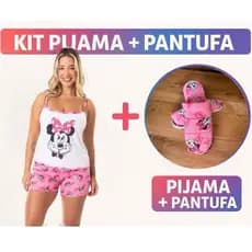 Kit Pijama Short Doll + Pantufa Adulto Blogueirinha Atacado Estampa Personagens