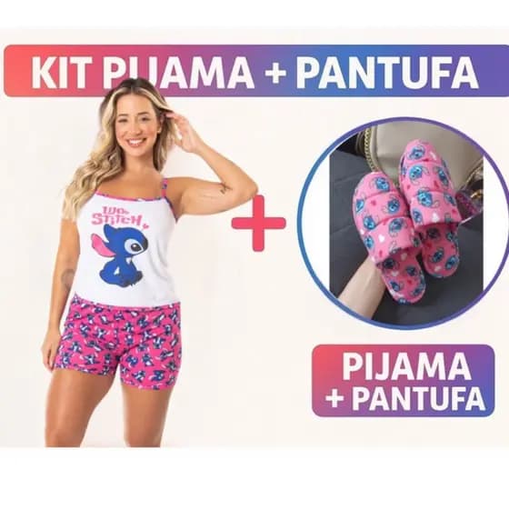 Kit Pijama Short Doll + Pantufa Adulto Blogueirinha Atacado Estampa Personagens