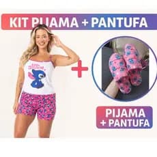 Kit Pijama Short Doll + Pantufa Adulto Blogueirinha Atacado Estampa Personagens