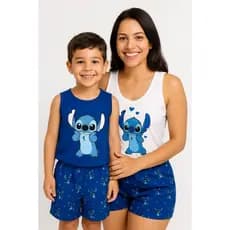 Kit pijama mae e filho personagem regata juvenil tal mae tal filho