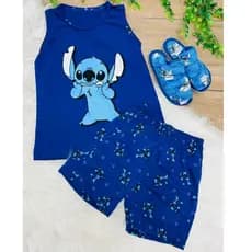 Kit pijama masculino stitch infantil + pantufa de menino regata juvenil verao