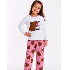Pijama longo infantil feminino de capivara de frio inverno