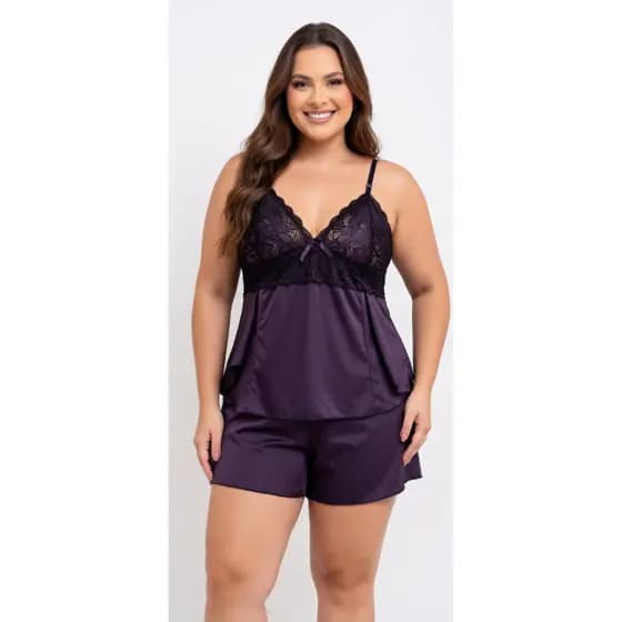 Pijama Plus Size feminino adulto baby doll alcinha sensual