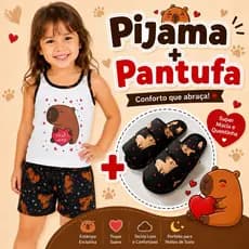 kit pijama regata infantil + pantufa roupa de dormir de menina