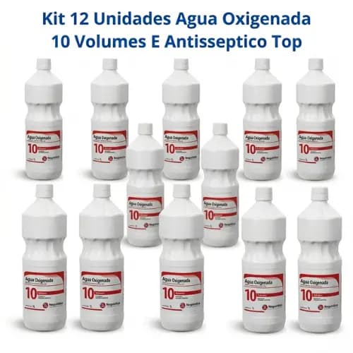 Kit 12 Unidades Agua Oxigenada 10 Volumes E Antisseptico Top