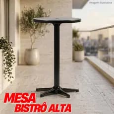 Mesa Bistrô Alta Redonda Plástica Versátil e Desmontável para Eventos Bares Festas ou Área Externa