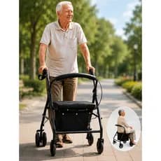 Andador Versátil K-003 Para Idosa Ortopédico Dobrável 4 Rodas Com Assento E Cesto