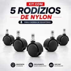 Kit 5 Rodízios Rodinhas Nylon 50mm Pino 11mm Para Cadeira Escritório Gamer Universal
