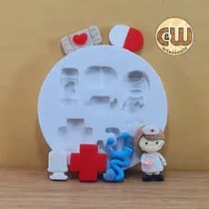 Molde de Silicone Kit Medico com 6 / Médico / Estetoscópio / Seringa / Comprimido / Cruz Vermelha