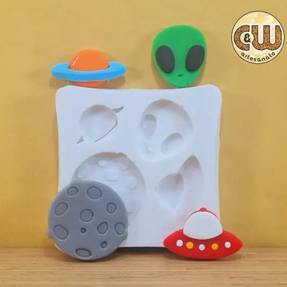 Molde Silicone E.T. / Disco Voador / Lua / Planeta / Astronauta  - Decoração, Confeitaria e Artesanato – Biscuit - Festa
