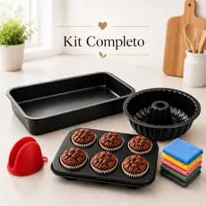 kit Formas Assadeiras Antiaderentes + Luva Silicone + Presente Nao Gruda Forma Bolo Pizza Lasanha e Cupcake