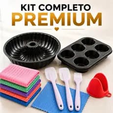 Forma de Bolo + Forma Cupcake + 3 Utensílios Silicone + 5 Panos Magico + Luva Silicone | Antiaderente