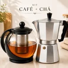 Kit Chaleira + Cafeteira Italiana | Chá e Café | Bule Infusão + Café Gourmet Presente Cozinha