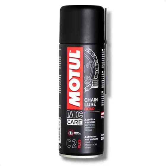Spray Lubrificante Corrente Motul C2 200ML Chain Lube Road Moto Alta Performance Velocidade Incolor