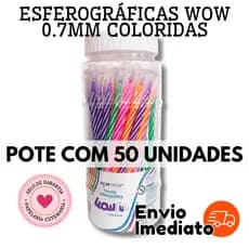 POTE COM 50 UNIDADES DE CANETAS WOW ESFEROGRÁFICAS 0.7MM COLORIDAS - JOCAR OFFICE