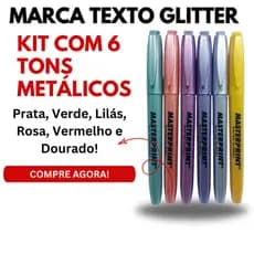 KIT 6 CORES MARCA TEXTO METALICO GLITTER NEON PASTEL MARCATESTOS METALIZADO MARCATEXTOS MARCA-TEXTO