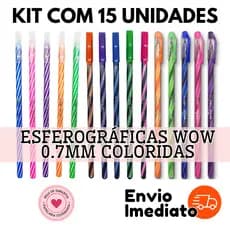 Kit 15 Canetas Esferográficas WOW 0.7mm Coloridas - Leo Jocar Caneta Pirulito Estilo Spiro