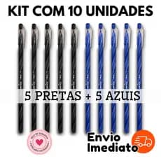 Kit com 10 Canetas Esferográficas (5 Pretas + 5 Azuis) Wow Fun 0.7mm Spiro Cis Envio Imediato