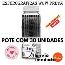 Pote com 30 Canetas Esferográficas Wow Fun – Tinta Azul, Preta ou Sortida Escrita Suave e Uso Diário