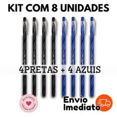 Kit com 8 Canetas Esferográficas Wow Fun 0.7mm (4 Pretas + 4 Azuis) Envio Imediato Spiro Cis