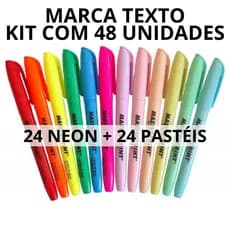 Kit 48 MarcaTexto Masterprint Neon Pastel Marcador MarcaTextos Caneta Recarregavel Boss