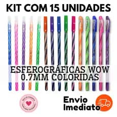 Kit 15 Canetas Esferográficas Coloridas WOW 0.7mm - Leo Caneta Pirulito Estilo Spiro Jocar