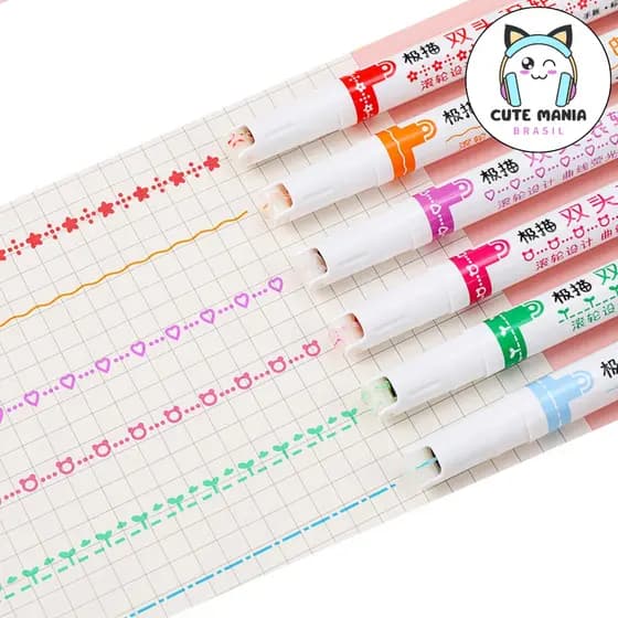 Caneta Roller Carimbo Marca Texto (Avulso - JIMIAO) Cute - Tipo Tilibra