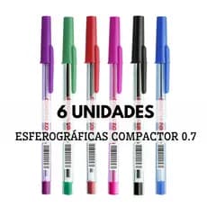 Kit 6 Caneta Esferografica 0,7 Colorida Escrita Macia Compactor