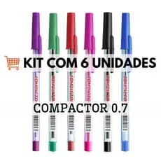 Kit 6 Canetas Esferografica Compactor 07 Escrita Caneta Cristal Esferográfica 0,7 0.7