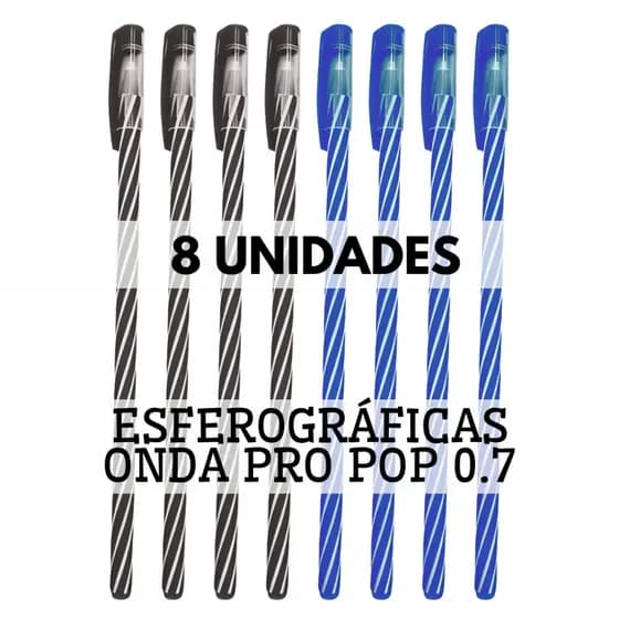 Kit 8 Canetas Esferográficas Pop Espiral 0.7mm Azul e Preta Escrita Macia Escolar Escritório